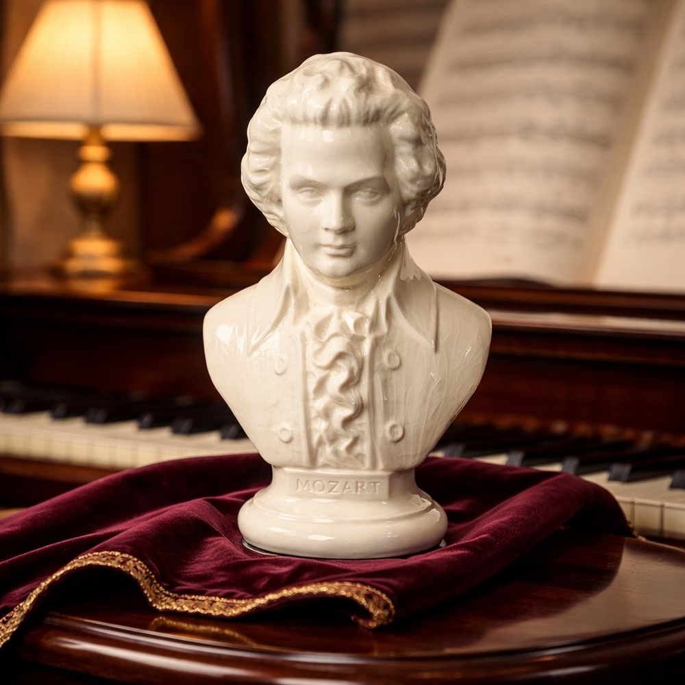 Ceramic Crackle Glaze Bust of Wolfgang Amadeus Mozart 8 Inches tall